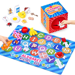 Alphabet Mystery Box for Kids – 26 Miniature Object Learning Toys with Double-Sided Letter Board