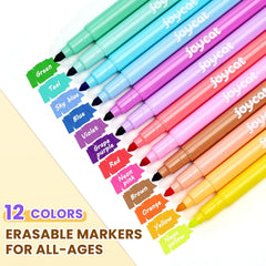 JoyCat Erasable Markers for Kids – 12 Dual-Tip Magic Pens
