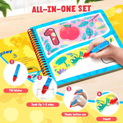 JoyCat Reusable Water Coloring Books for Toddlers 3-5, Alphabet & Number 2-Pack