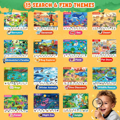 JoyCat Search & Find Activity Book – Reusable Animal Learning Game