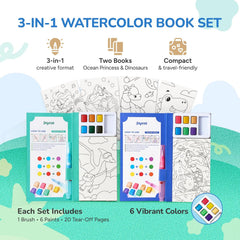 JoyCat 2 Pack Ocean Princess & Dinosaurs Paint with Water Coloring Books for Kids Ages 3-8