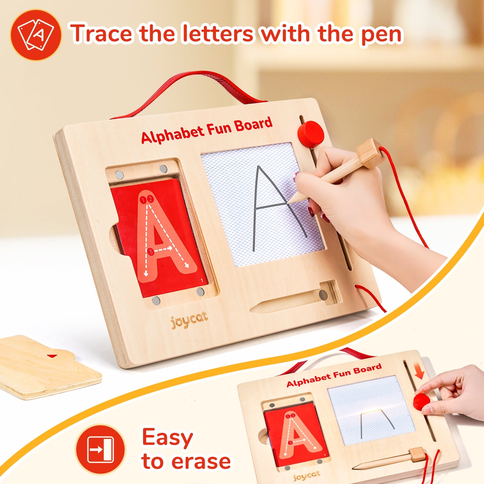 Wooden Letter & Number Tracing Board – Fine Motor Skill Writing Practice with Directional Arrows