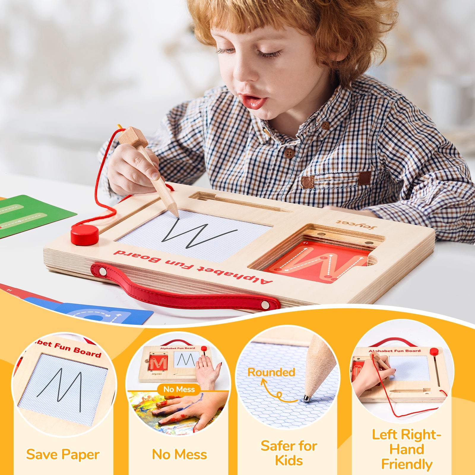 Wooden Letter & Number Tracing Board – Fine Motor Skill Writing Practice with Directional Arrows