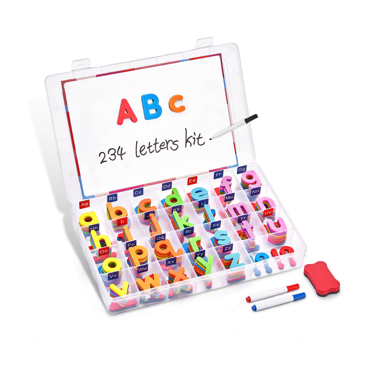 234 Pcs EVA Foam Magnetic Letters Kit – Upper & Lowercase Alphabet Set with Double-Sided Board