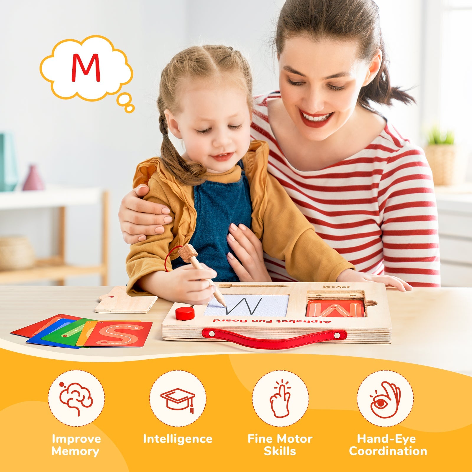 Wooden Letter & Number Tracing Board – Fine Motor Skill Writing Practice with Directional Arrows