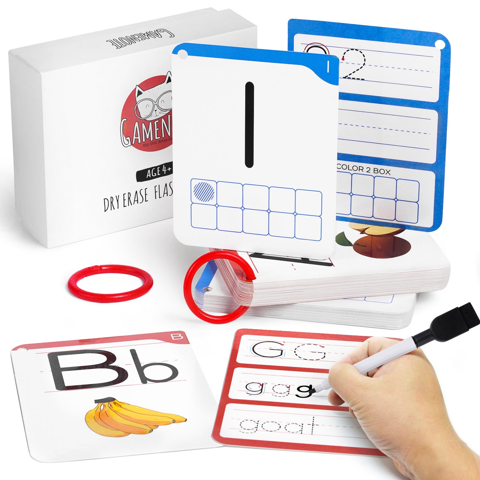 Dry Erase Alphabet & Number Flash Cards (47 Pcs) – Reusable Writing Set with Ten Frames & Directional Arrows