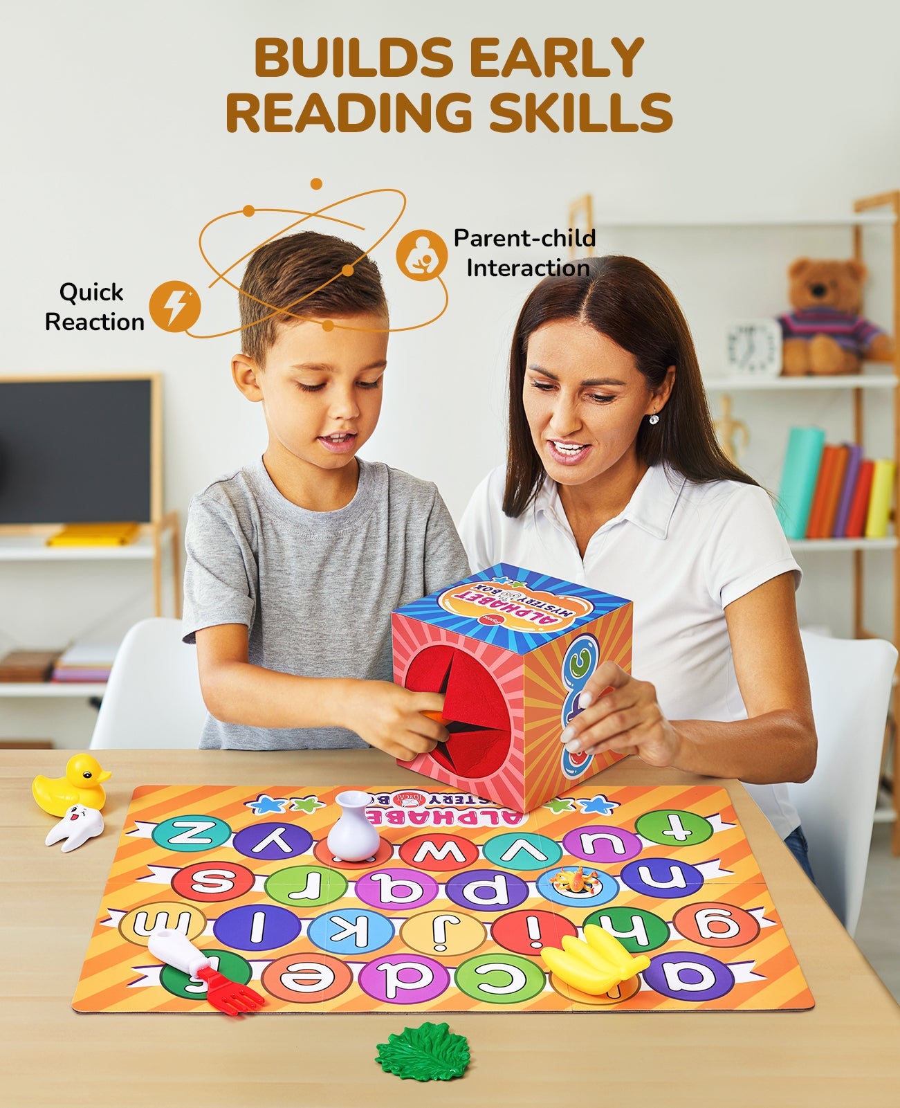 Alphabet Mystery Box for Kids – 26 Miniature Object Learning Toys with Double-Sided Letter Board