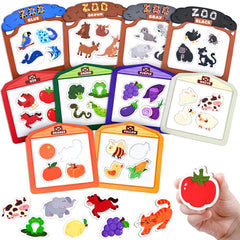 JoyCat Wooden Fridge Magnets for Toddlers, Animal Color Sorting Set, 50 PCS