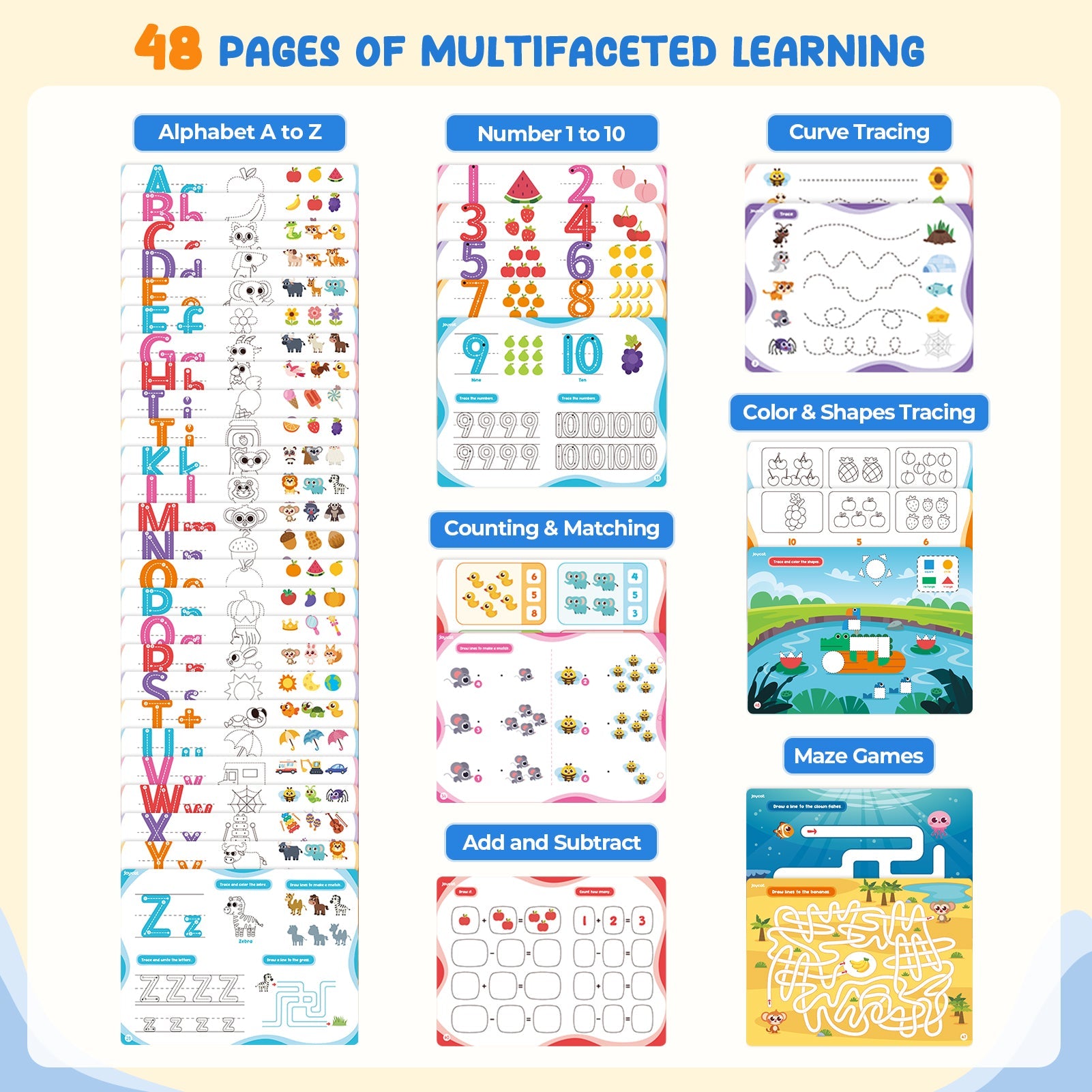 48 Page Reusable Handwriting Practice Book – Dry-Erase Letters, Numbers & Maze Learning Activity Set