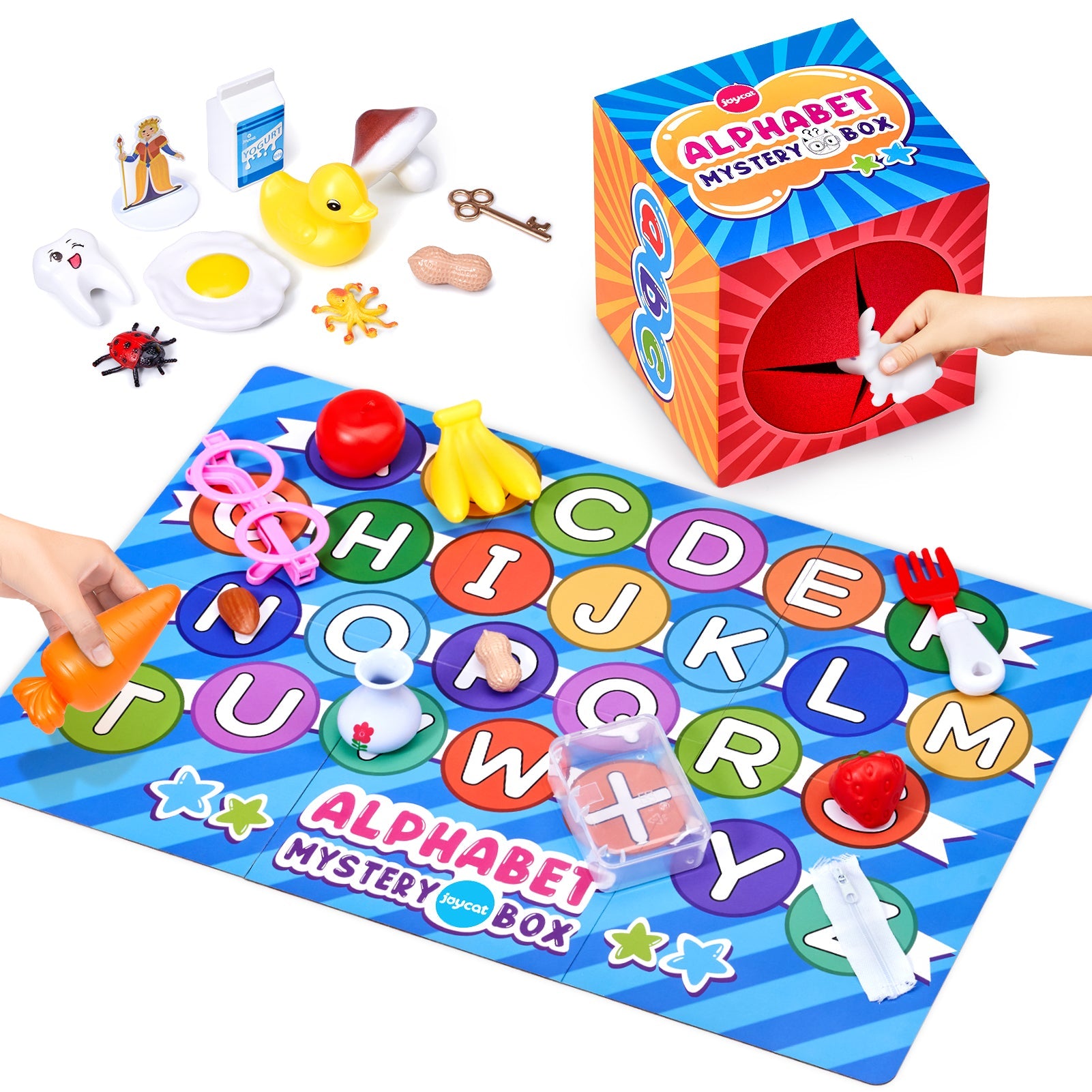Alphabet Mystery Box for Kids – 26 Miniature Object Learning Toys with Double-Sided Letter Board