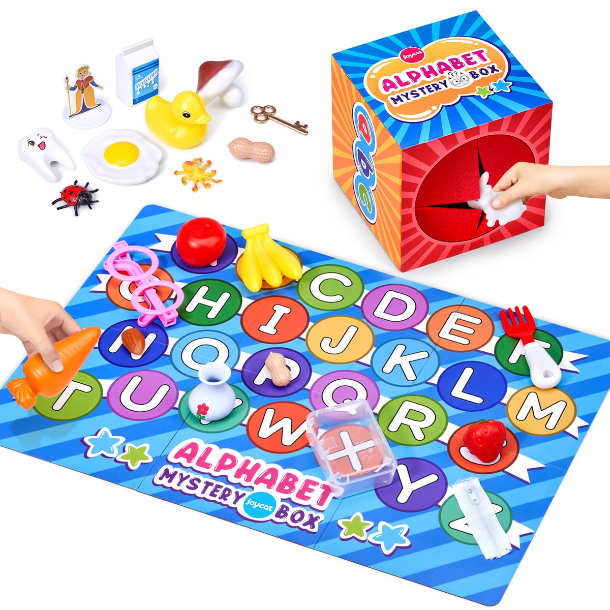 Alphabet Mystery Box for Kids – 26 Miniature Object Learning Toys with Double-Sided Letter Board