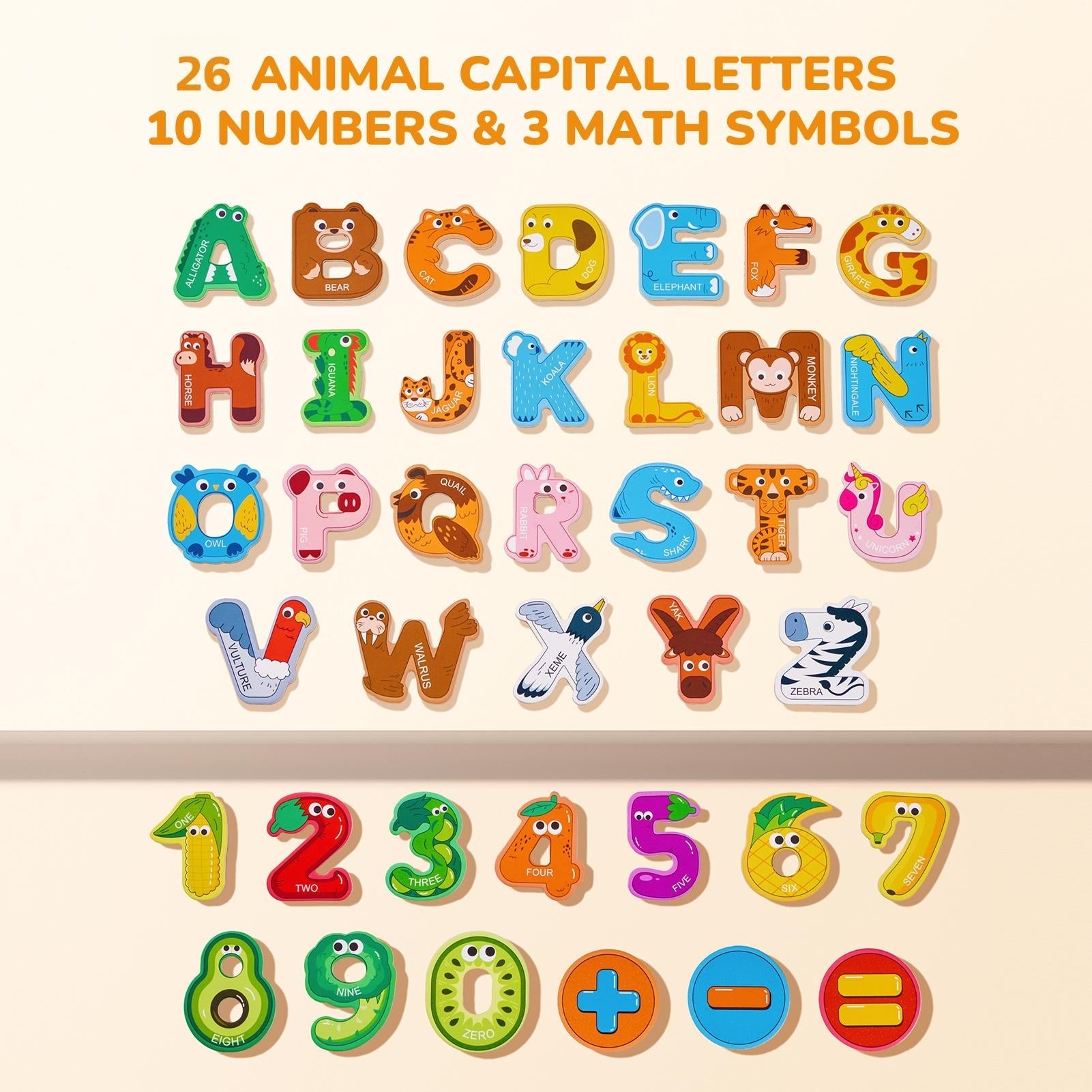 JoyCat Wooden Thick Alphabet Magnets for Toddlers Fridge Large Size Cute Animal Colorful ABC Magnetic Letters