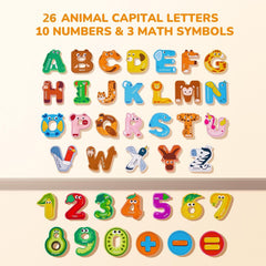 JoyCat Wooden Thick Alphabet Magnets for Toddlers Fridge Large Size Cute Animal Colorful ABC Magnetic Letters