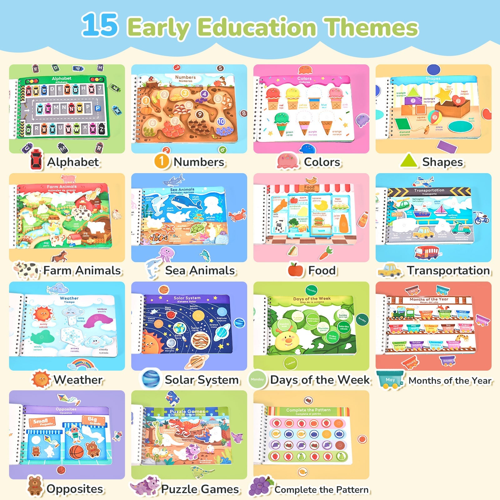 JoyCat Preschool Busy Book for Toddlers Ages 3-5, English and Spanish