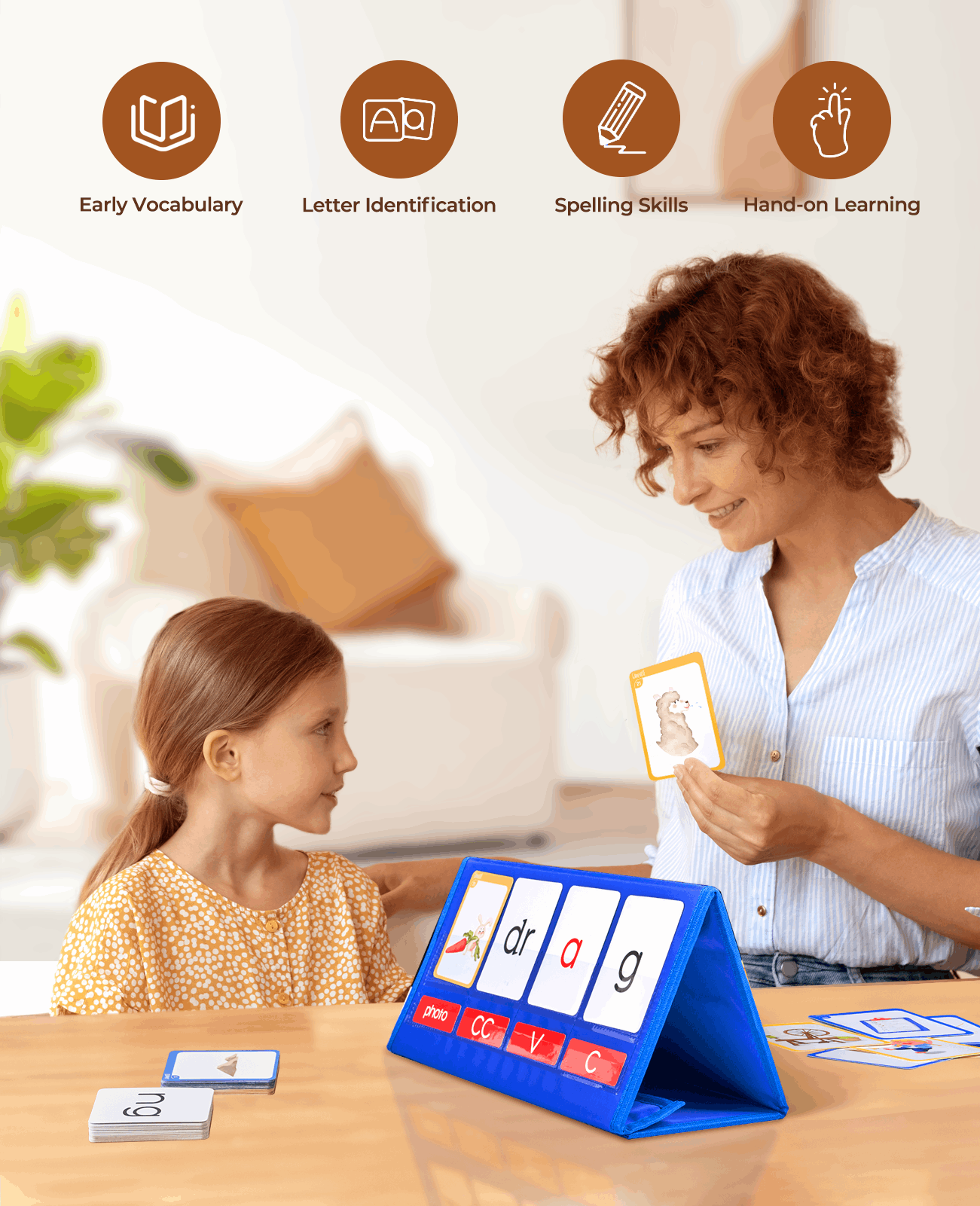 Kindergarten Phonics Blending Kit – Foldable Tabletop Pocket Chart for CVC, CCVC & Silent-e Words