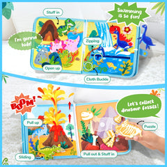 JoyCat Dinosaur Busy Book for Toddlers 2-4, Montessori Quiet Activity Toy