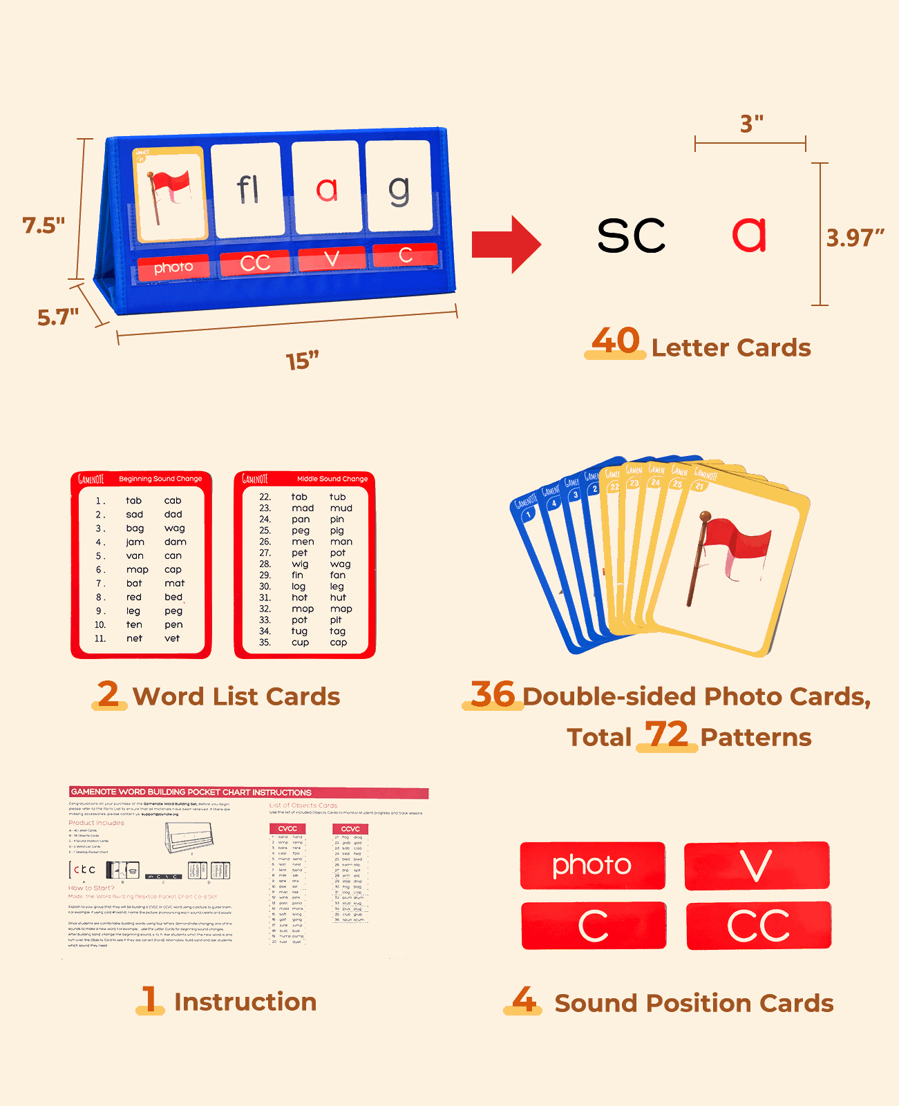 Kindergarten Phonics Blending Kit – Foldable Tabletop Pocket Chart for CVC, CCVC & Silent-e Words