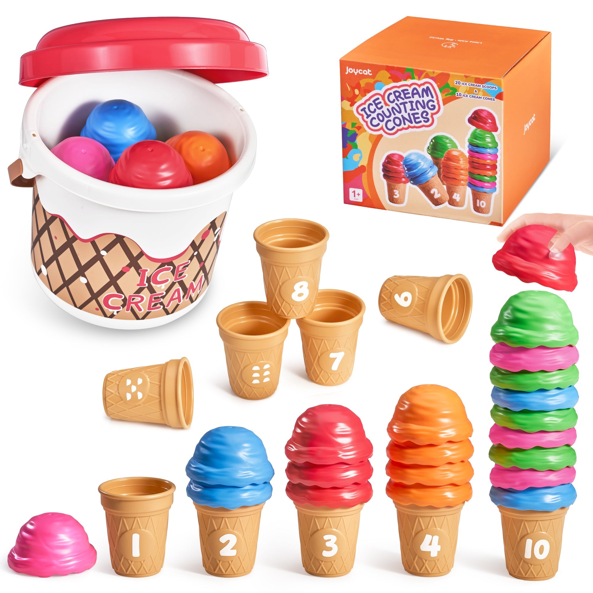 JoyCat Ice Cream Preschool Learning Activities Counting and Color Sorting Set Stacking Toys