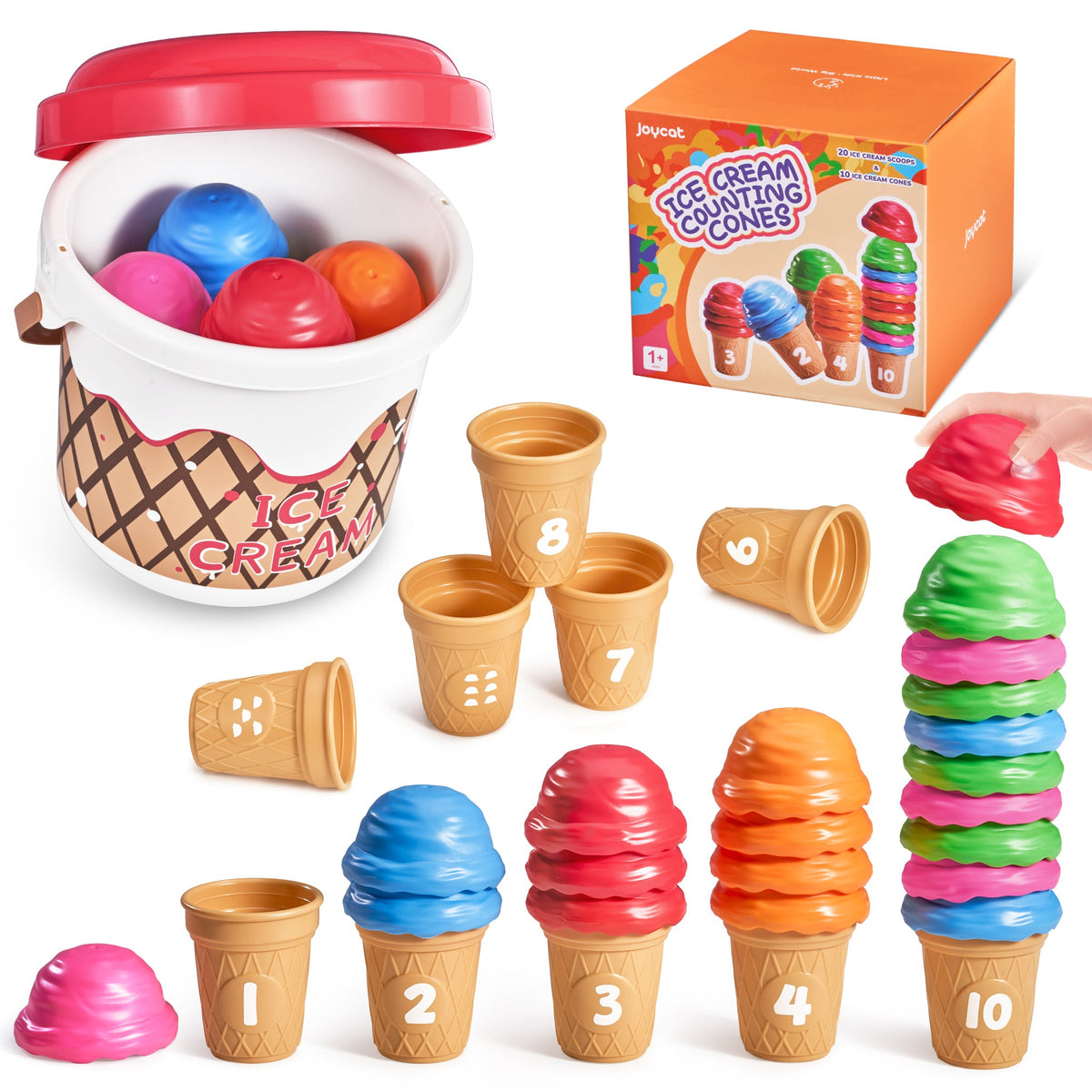 JoyCat Ice Cream Preschool Learning Activities Counting and Color Sorting Set Stacking Toys