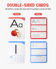 Dry Erase Alphabet & Number Flash Cards (47 Pcs) – Reusable Writing Set with Ten Frames & Directional Arrows