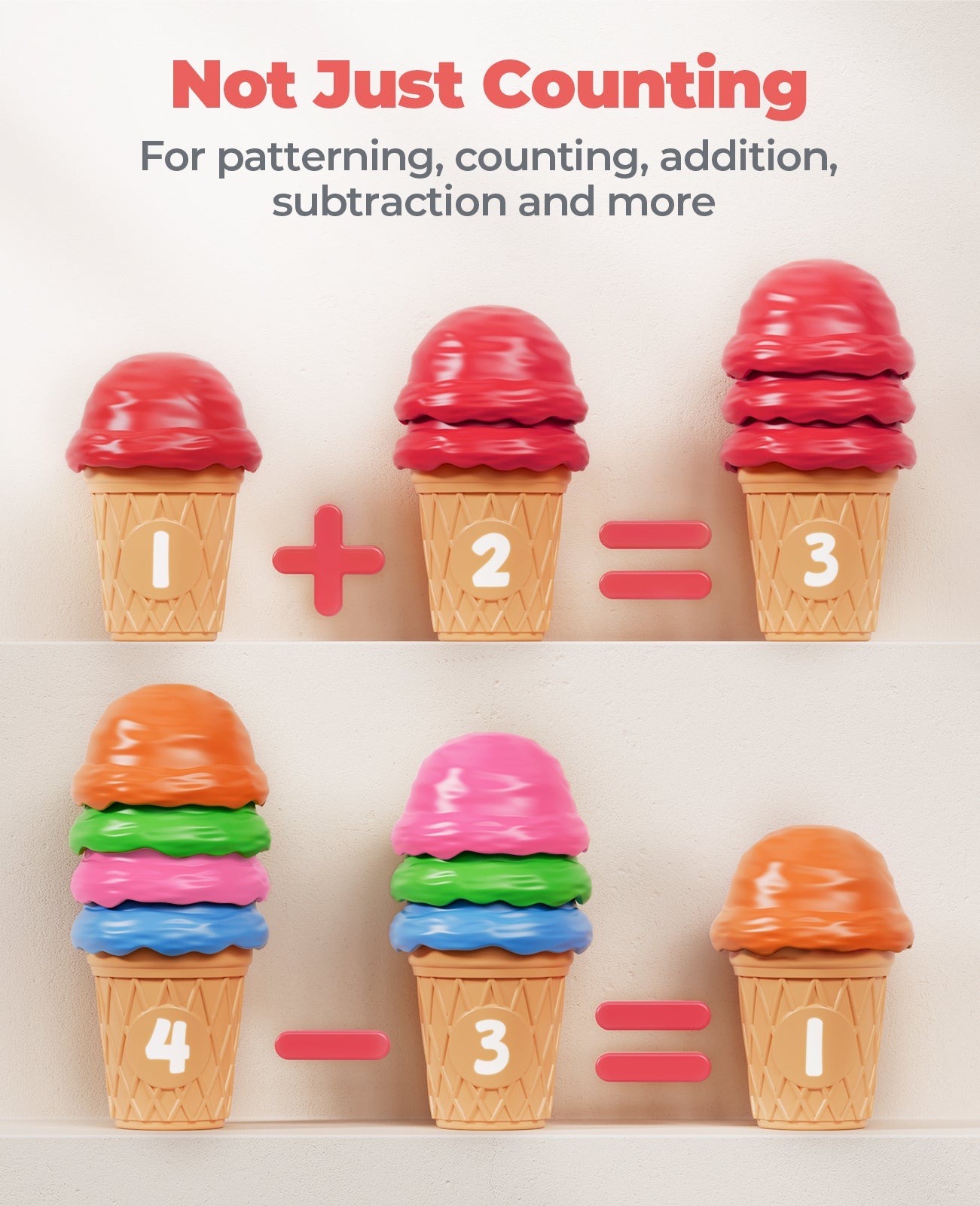 JoyCat Ice Cream Preschool Learning Activities Counting and Color Sorting Set Stacking Toys