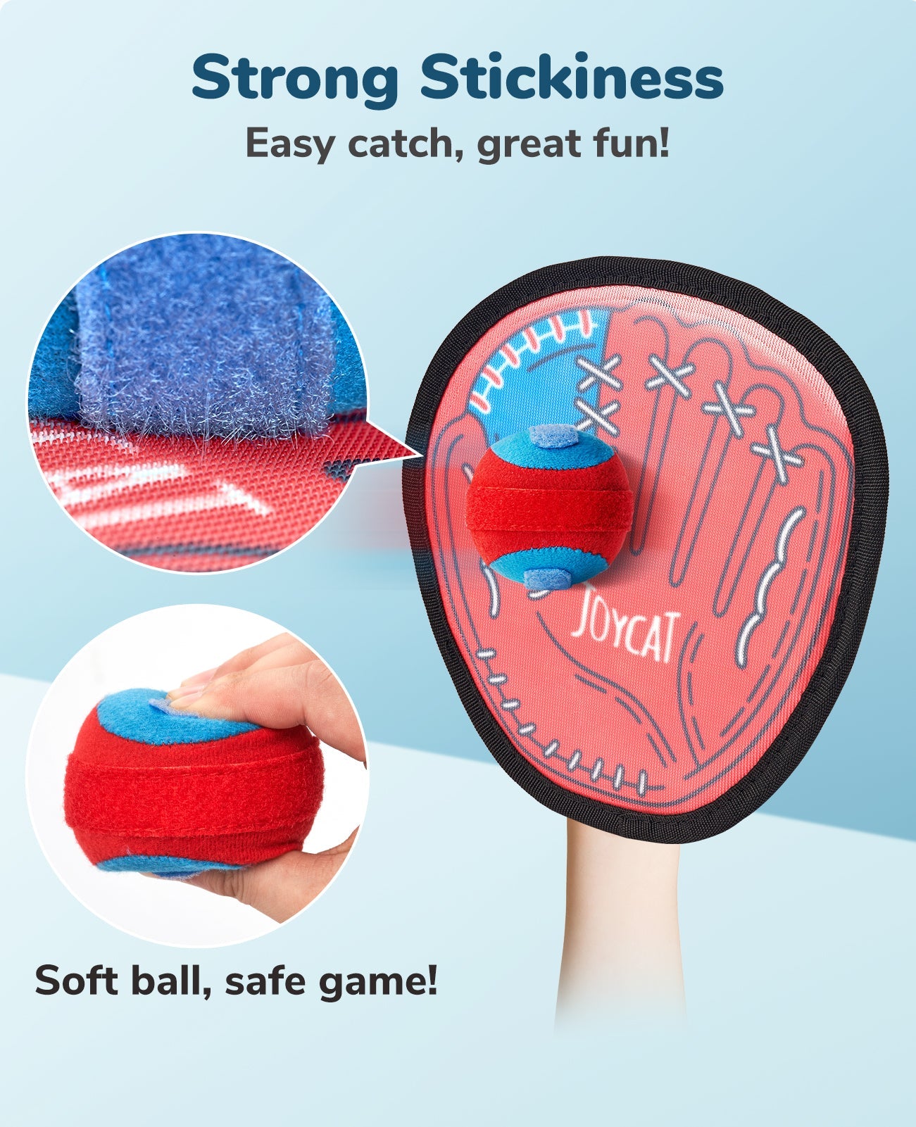 JoyCat Toss and Catch Ball Game for Kids, 4 Paddle Sticky Ball Set, Toddler Baseball Catch Toy