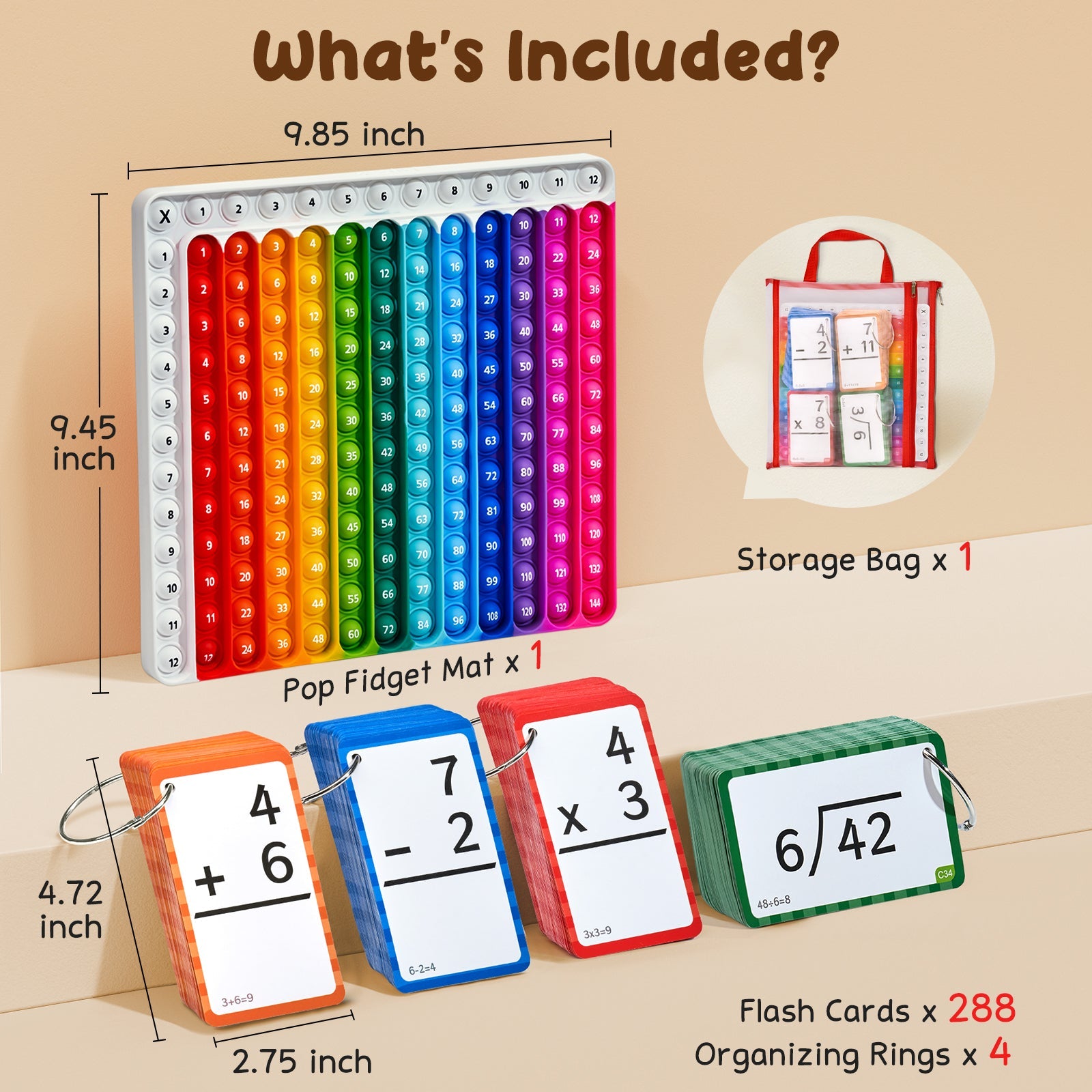 JoyCat 288 Math Flash Cards & Leanring Chart, 4 Operations