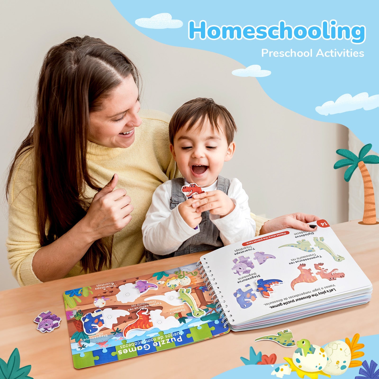 JoyCat Preschool Busy Book for Toddlers Ages 3-5, English and Spanish