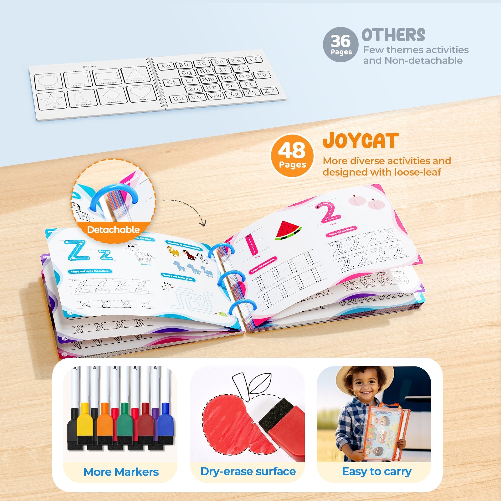 48 Page Reusable Handwriting Practice Book – Dry-Erase Letters, Numbers & Maze Learning Activity Set