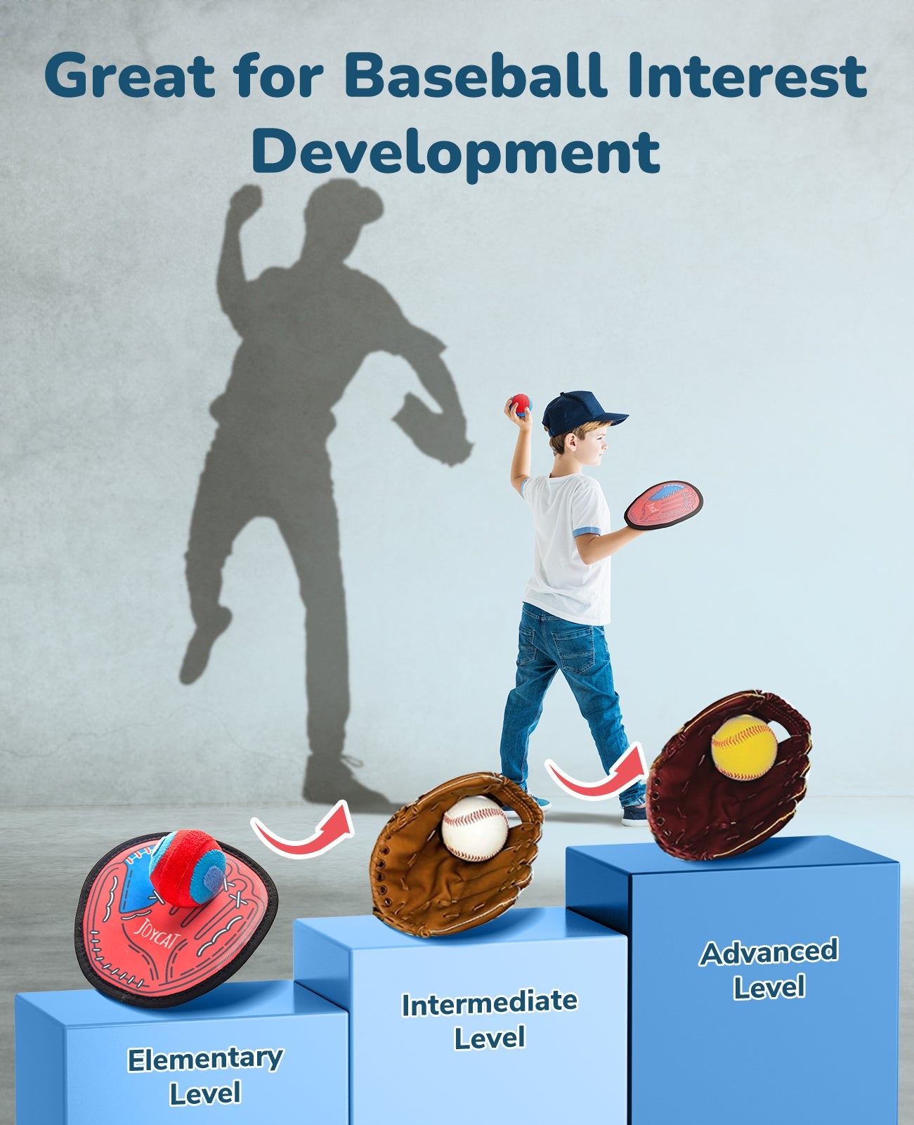 JoyCat Toss and Catch Ball Game for Kids, 4 Paddle Sticky Ball Set, Toddler Baseball Catch Toy