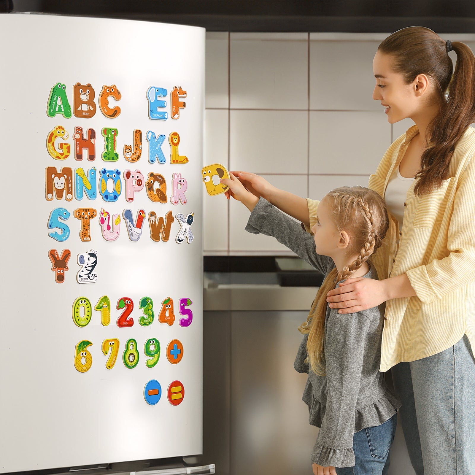 JoyCat Wooden Thick Alphabet Magnets for Toddlers Fridge Large Size Cute Animal Colorful ABC Magnetic Letters
