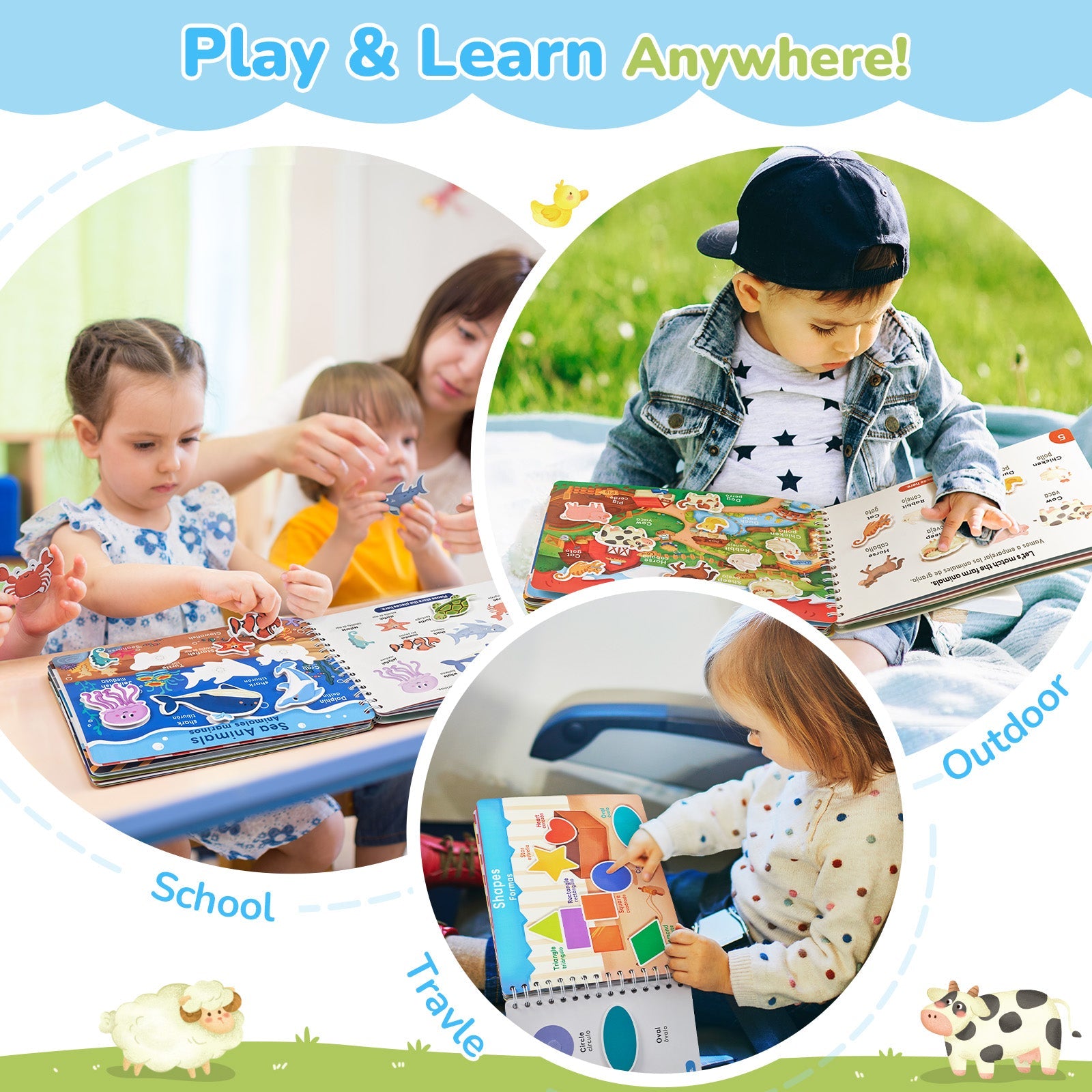 JoyCat Preschool Busy Book for Toddlers Ages 3-5, English and Spanish
