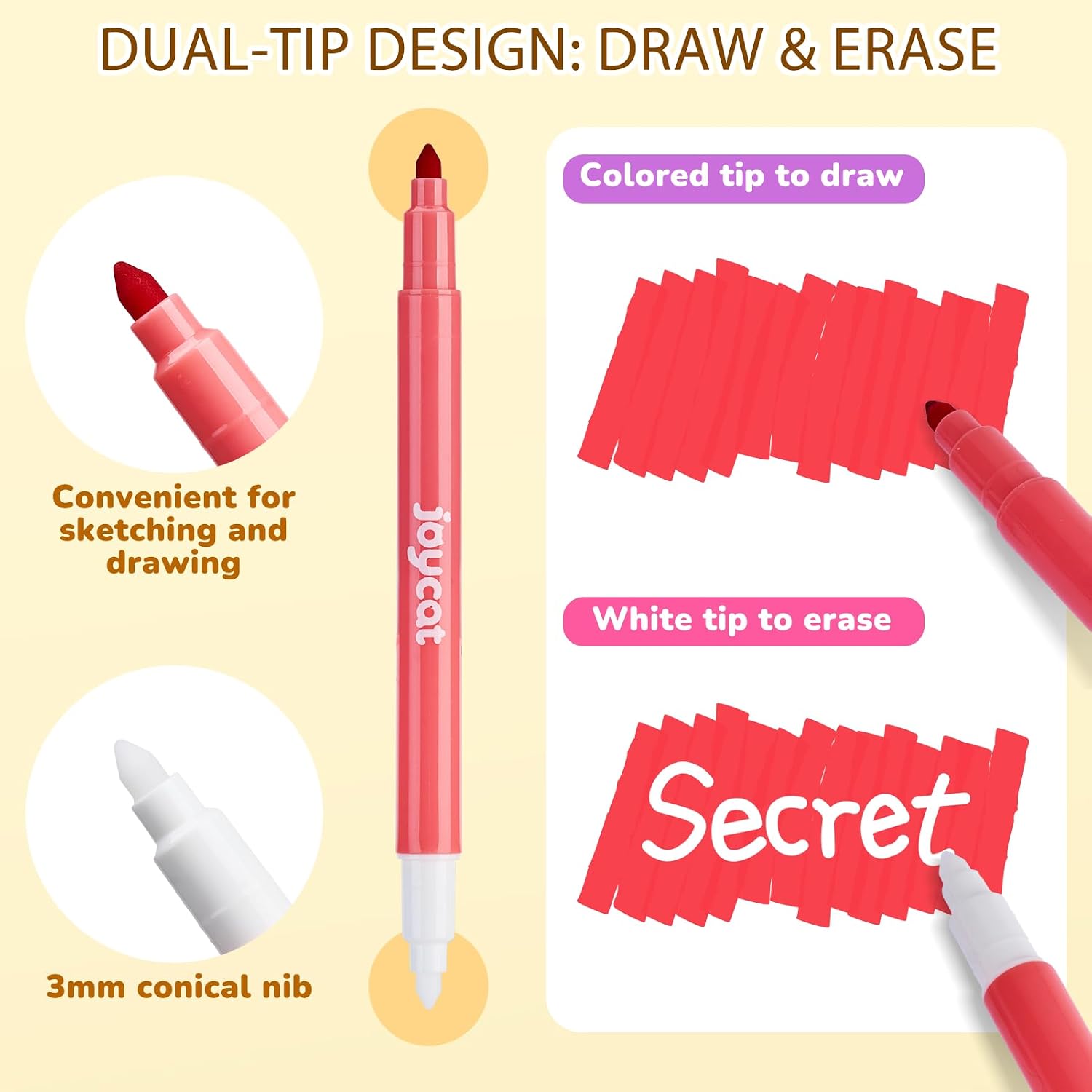 JoyCat Erasable Markers for Kids – 12 Dual-Tip Magic Pens