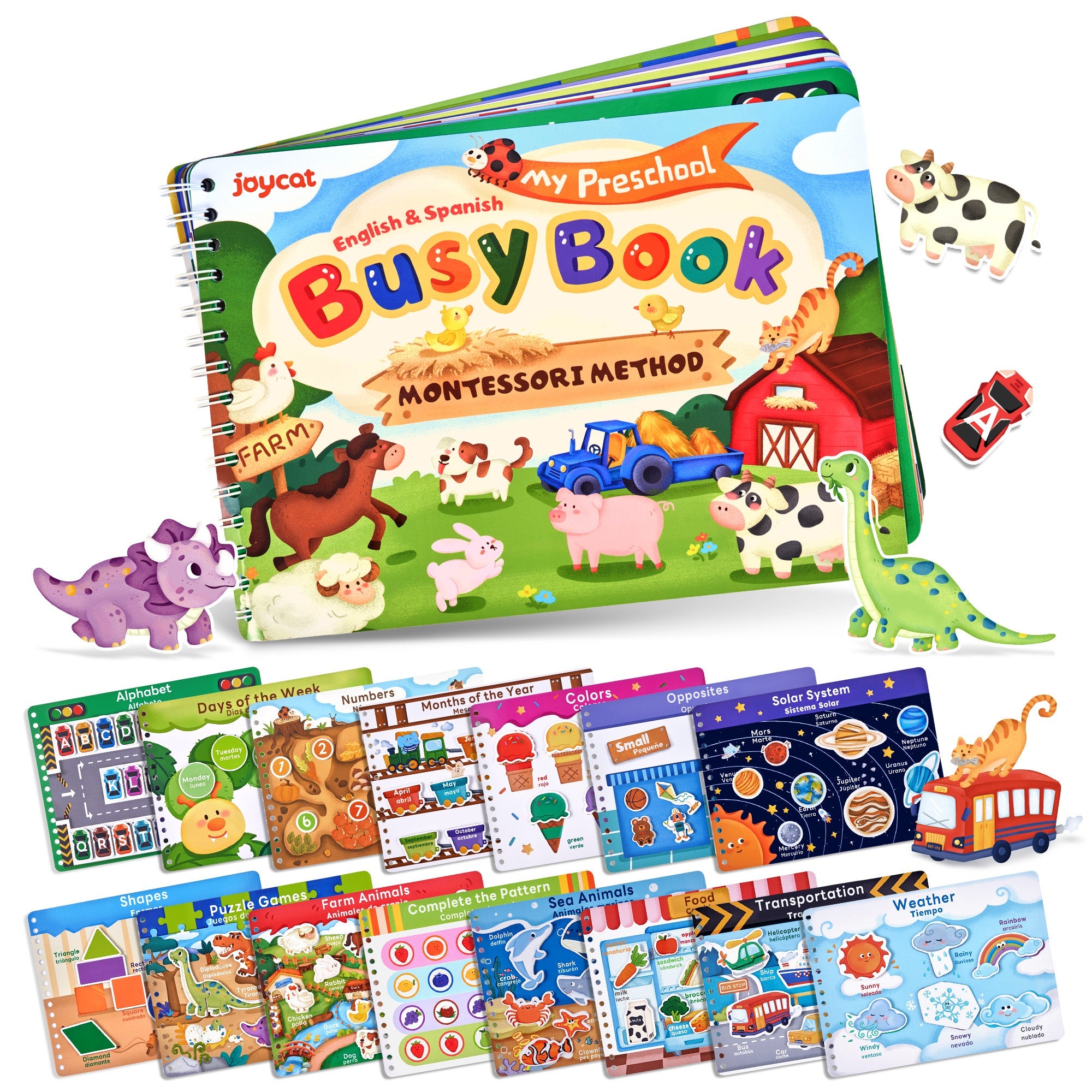 JoyCat Preschool Busy Book for Toddlers Ages 3-5, English and Spanish