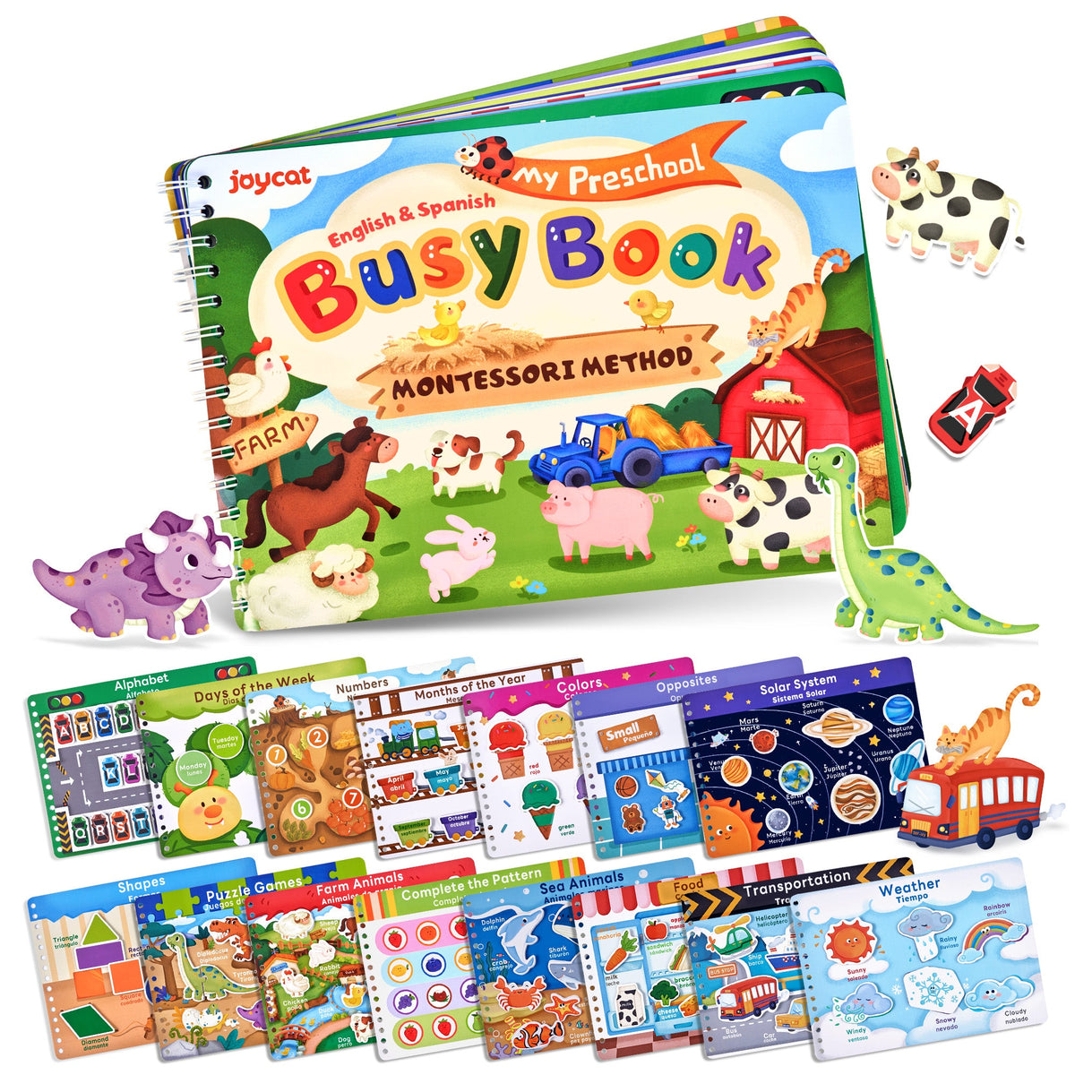 JoyCat Preschool Busy Book for Toddlers Ages 3-5, English and Spanish