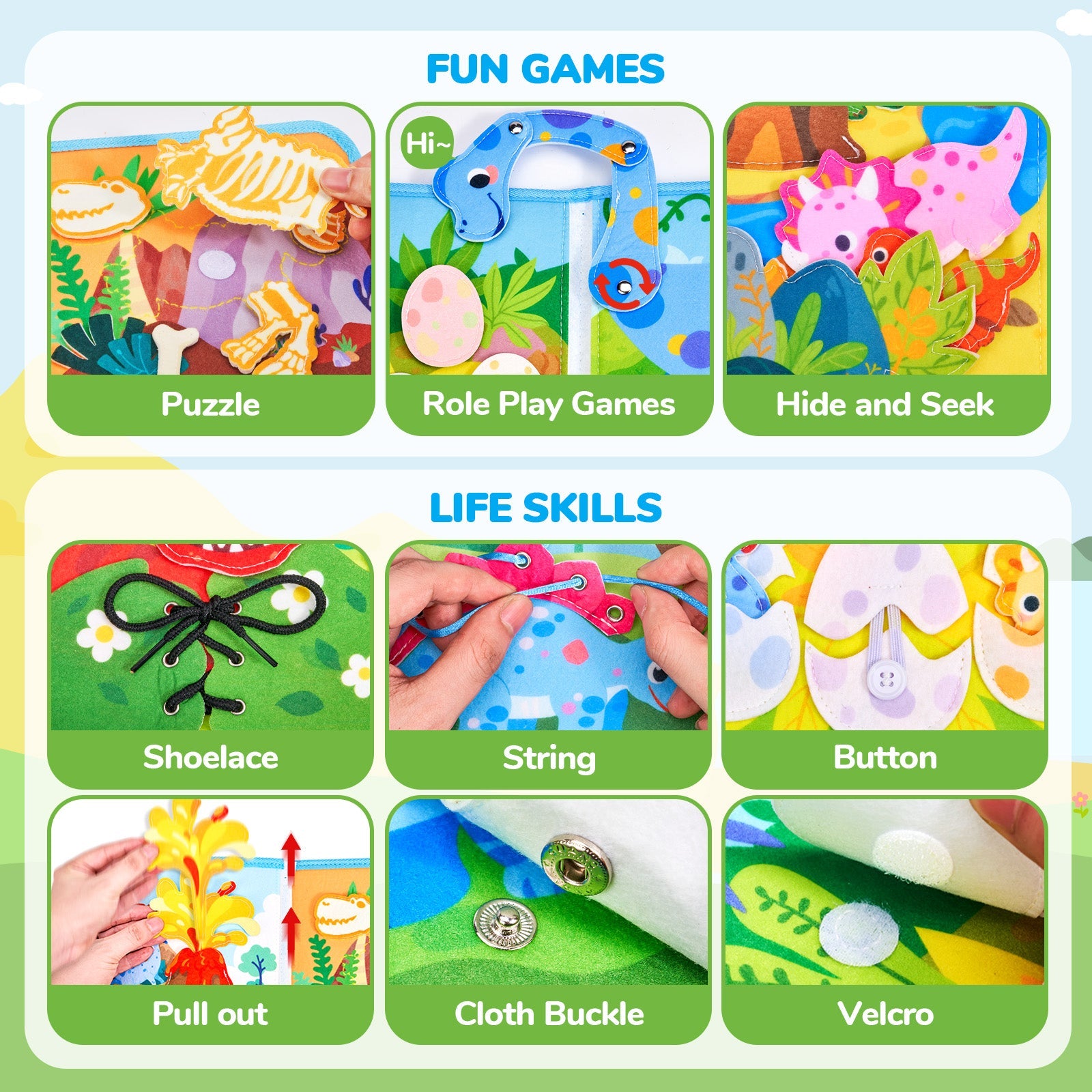 JoyCat Dinosaur Busy Book for Toddlers 2-4, Montessori Quiet Activity Toy