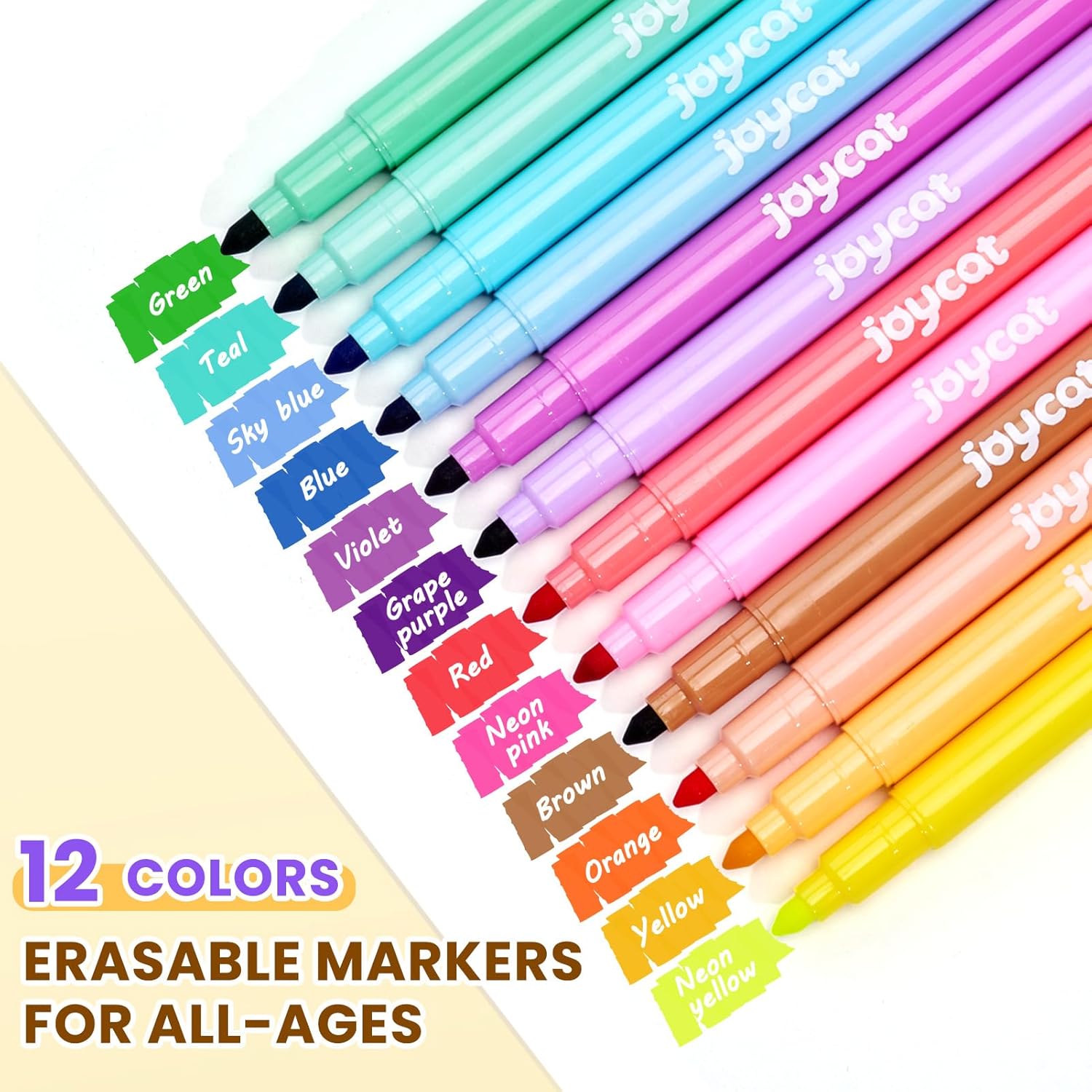 JoyCat Erasable Markers for Kids – 12 Dual-Tip Magic Pens