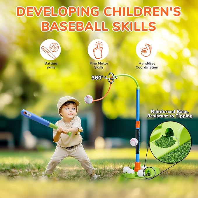 3-in-1 T Ball Set for Kids – Adjustable Height & Automatic Pitching Baseball Training Toy