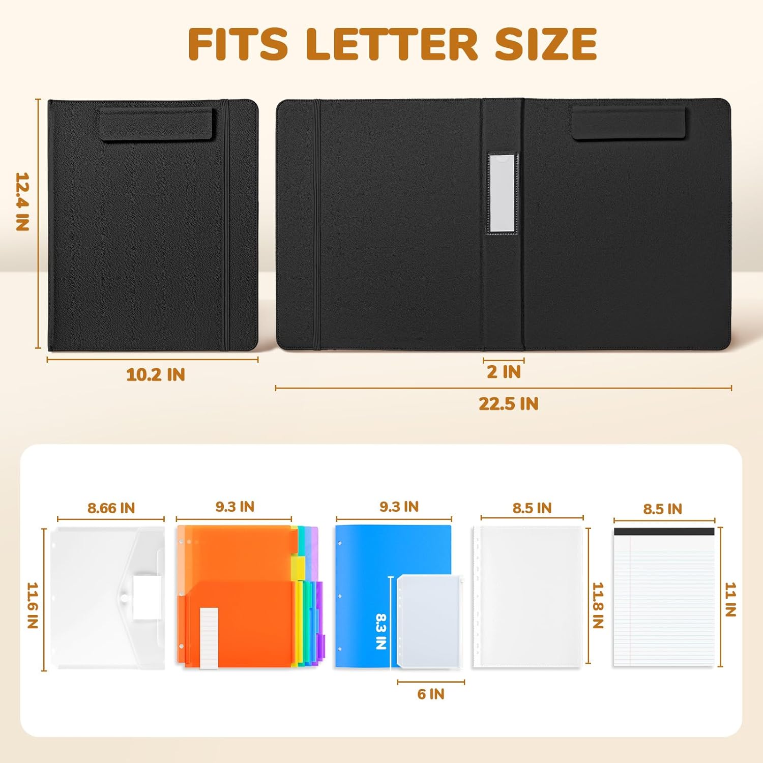 3 Ring Binder Portfolio Clipboard with Storage – PU Leather Organizer with Magnetic Board & 5 Dividers