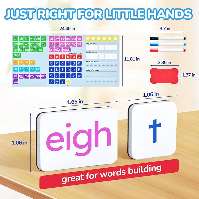 JoyCat 265 Phonics Magnetic Letter Tiles, ABC Word Building Kit with Folder