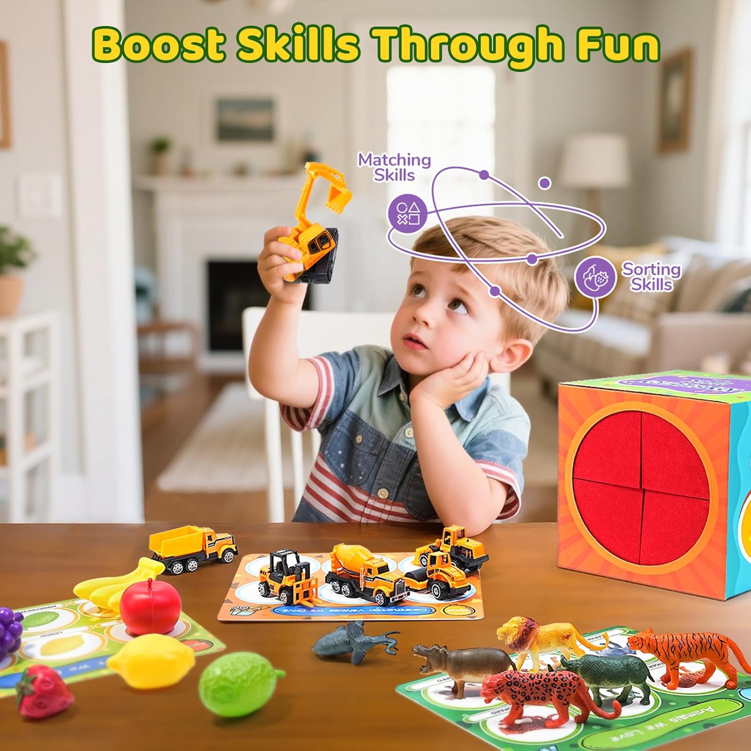 Alphabet Mystery Box for Kids – 26 Miniature Object Learning Toys with Double-Sided Letter Board