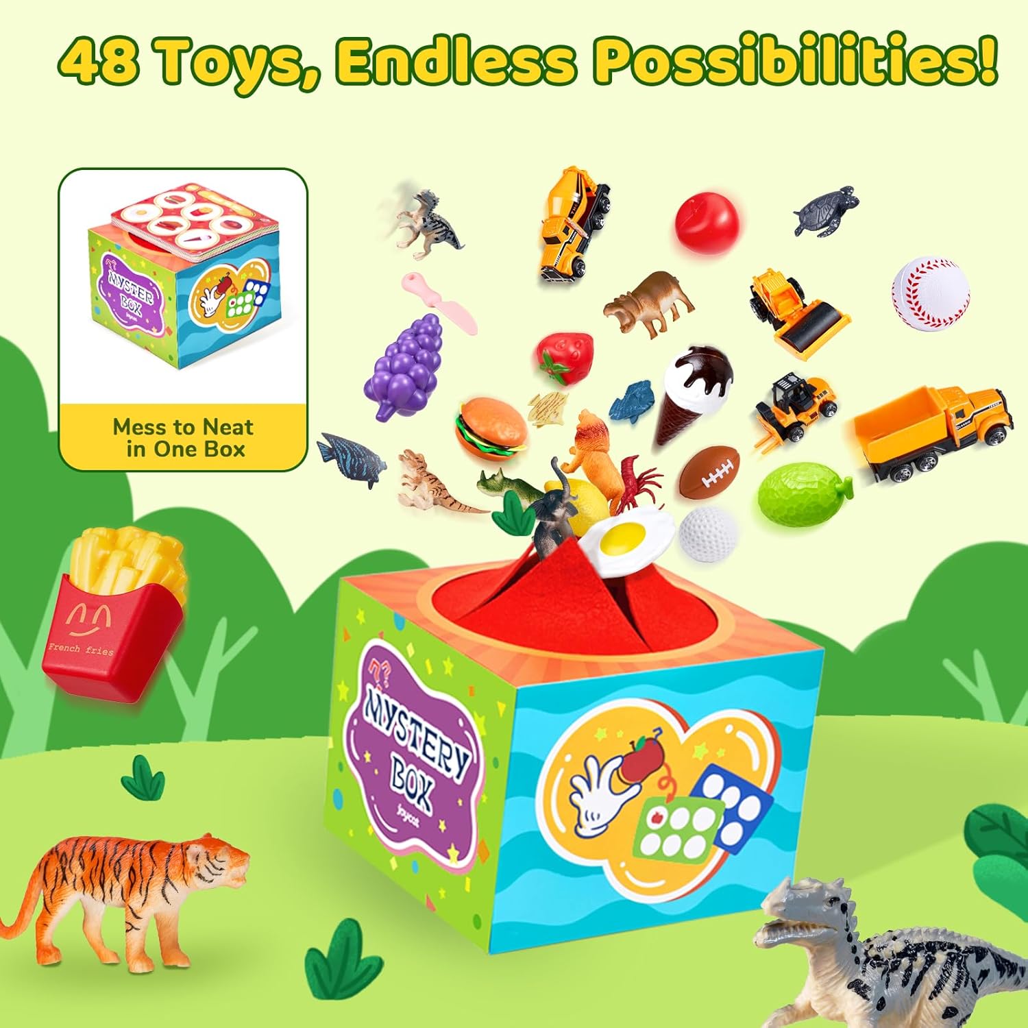 Alphabet Mystery Box for Kids – 26 Miniature Object Learning Toys with Double-Sided Letter Board