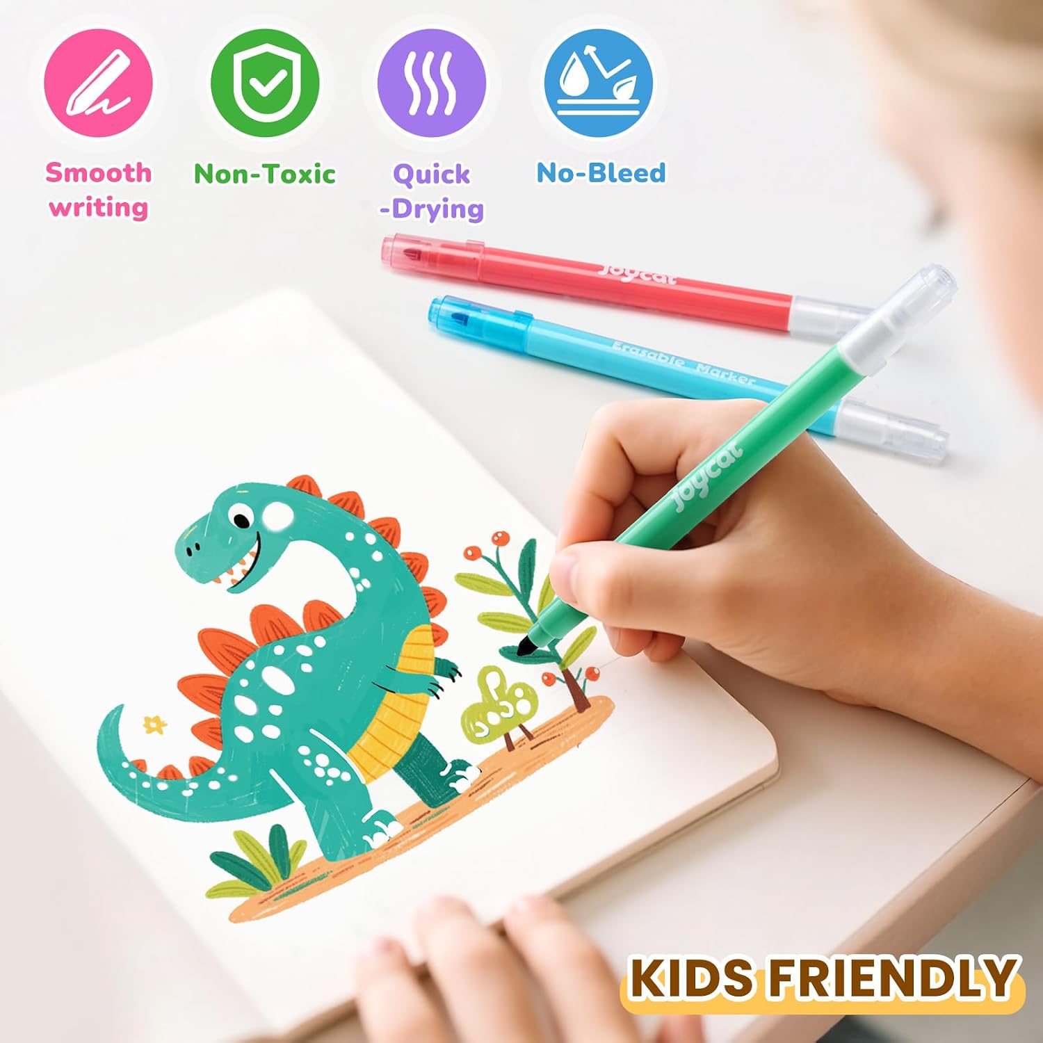 JoyCat Erasable Markers for Kids – 12 Dual-Tip Magic Pens