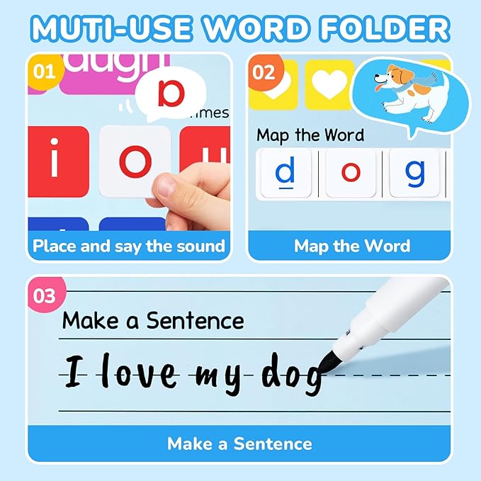 JoyCat 265 Phonics Magnetic Letter Tiles, ABC Word Building Kit with Folder