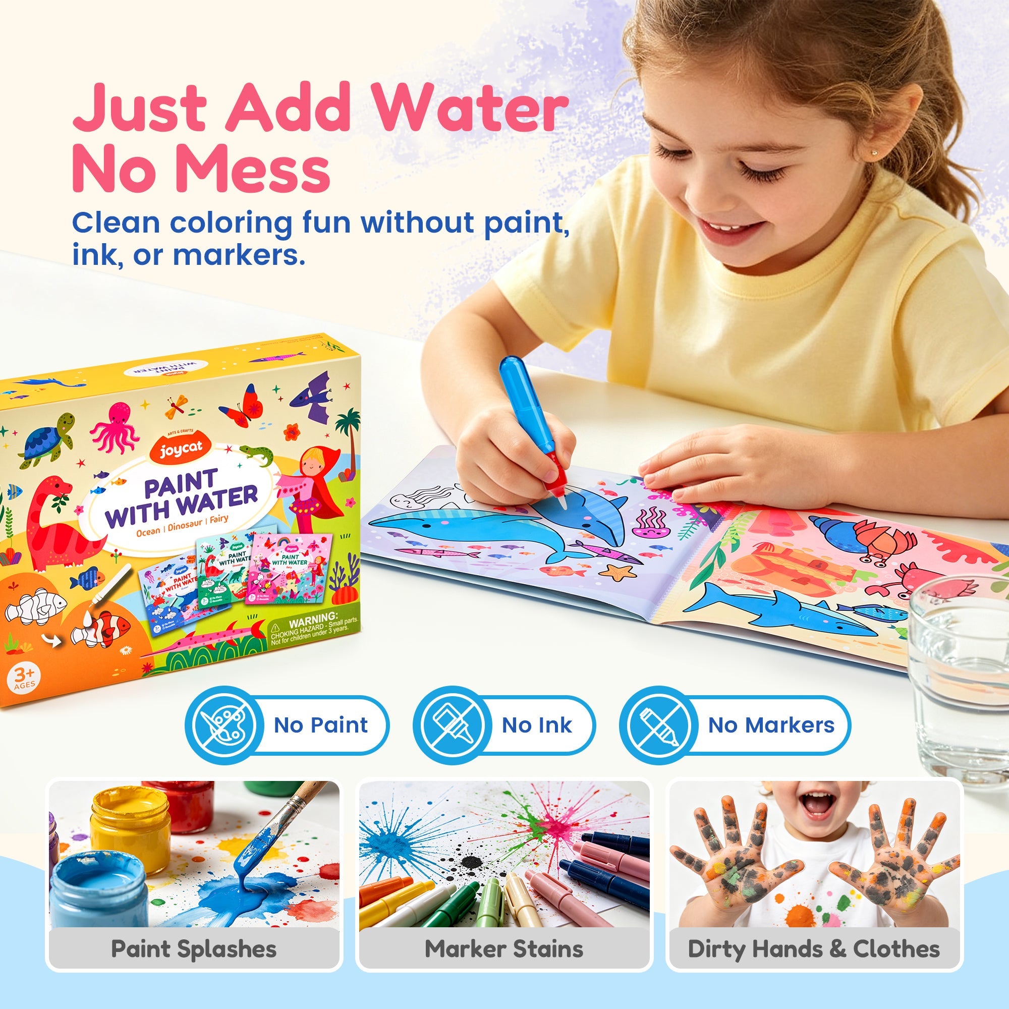 Reusable Water Coloring Books 3 Pack – Fairy, Dinosaur & Ocean