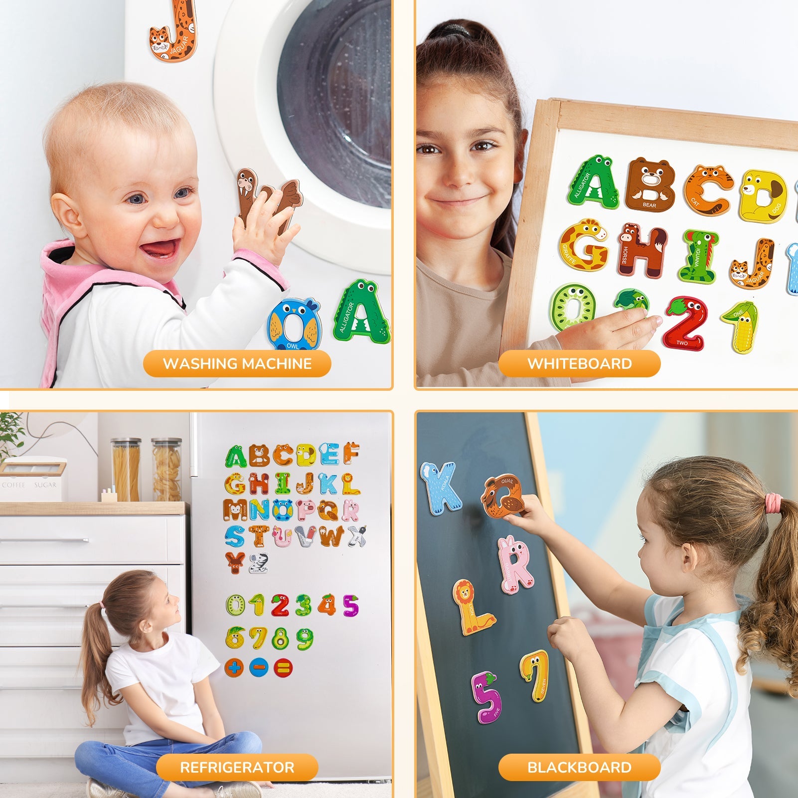 JoyCat Wooden Thick Alphabet Magnets for Toddlers Fridge Large Size Cute Animal Colorful ABC Magnetic Letters