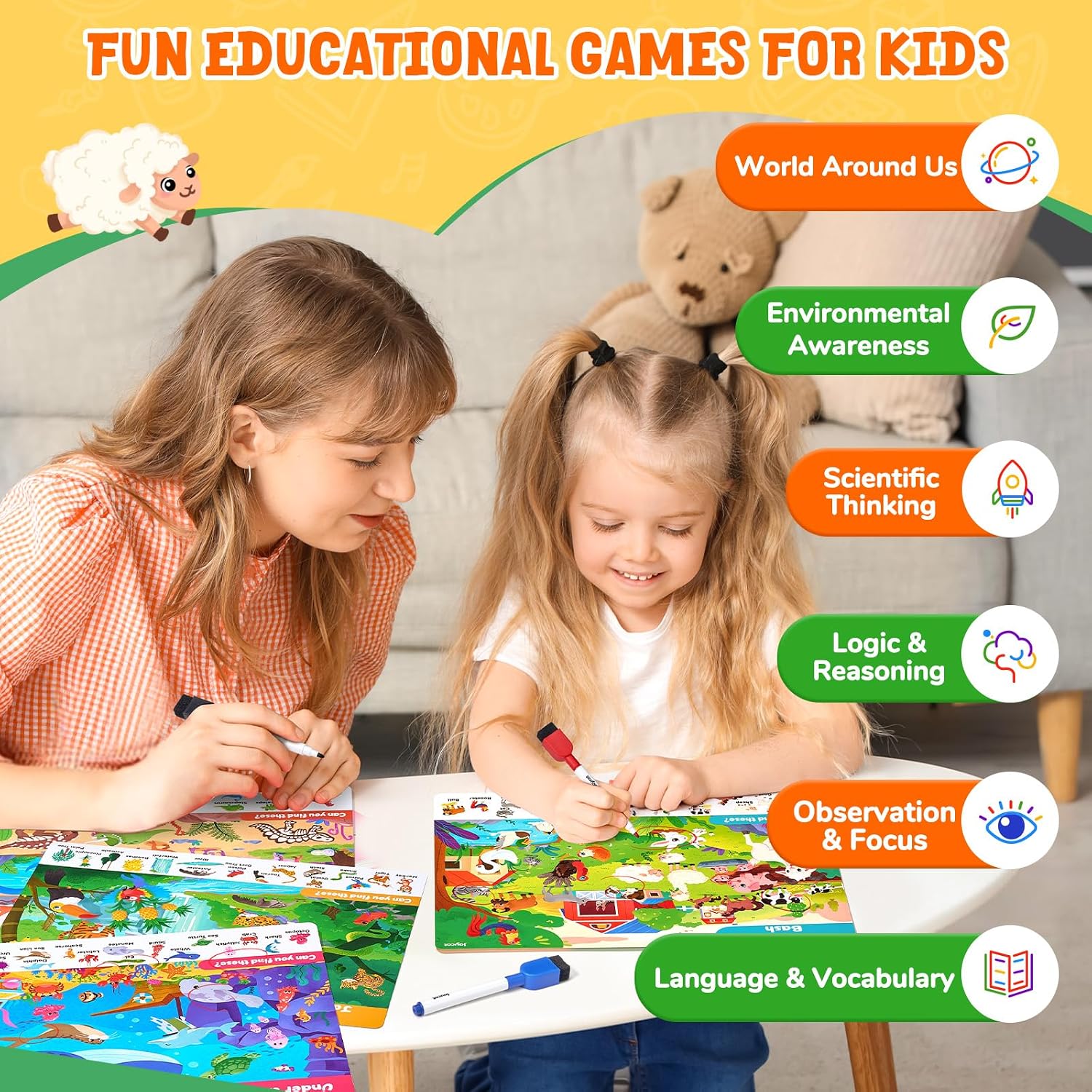 JoyCat Search & Find Activity Book – Reusable Animal Learning Game