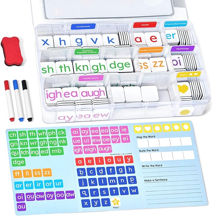 JoyCat 265 Phonics Magnetic Letter Tiles, ABC Word Building Kit with Folder