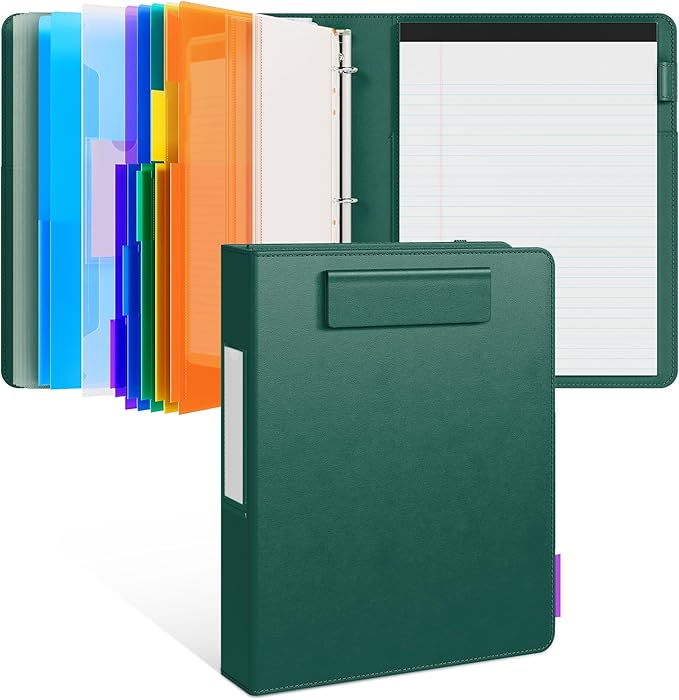 3 Ring Binder Portfolio Clipboard with Storage – PU Leather Organizer with Magnetic Board & 5 Dividers