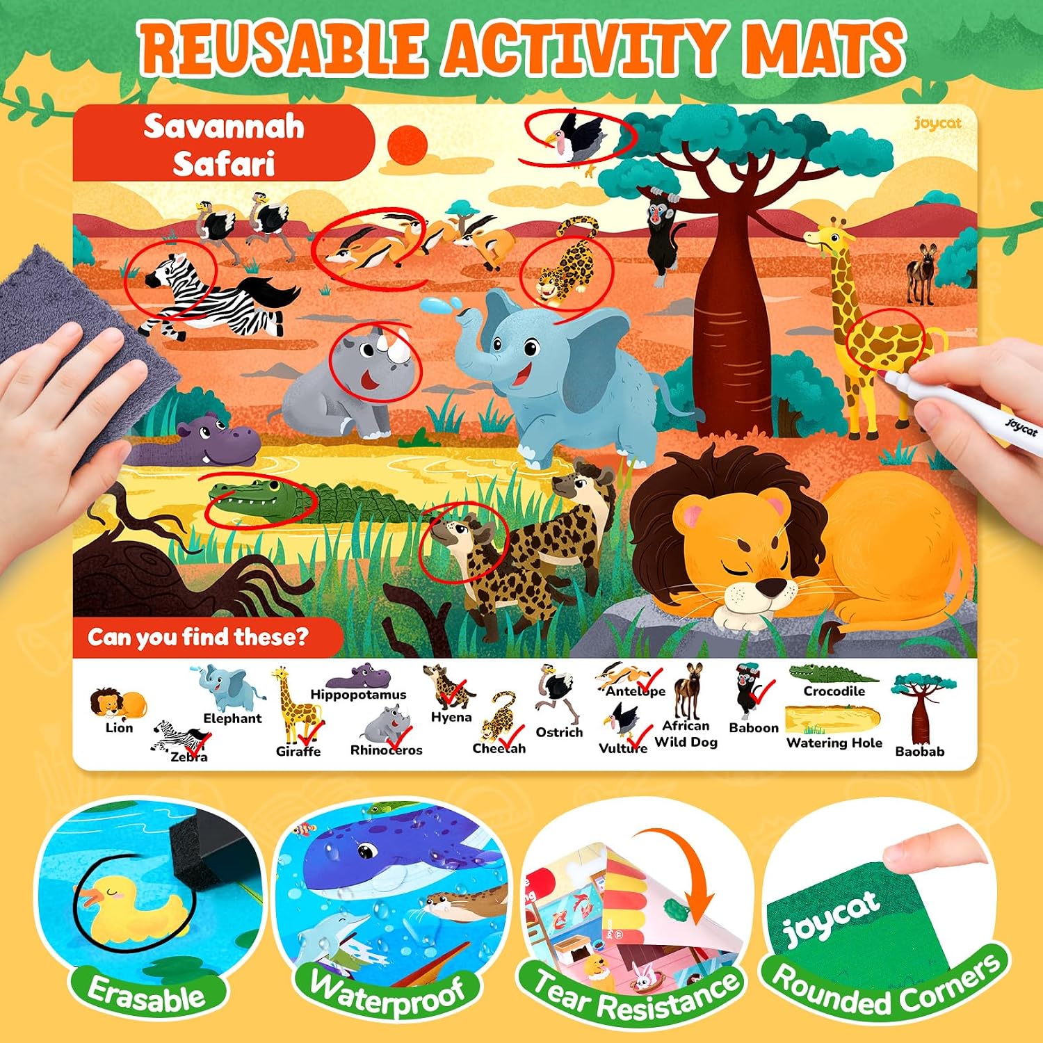JoyCat Search & Find Activity Book – Reusable Animal Learning Game